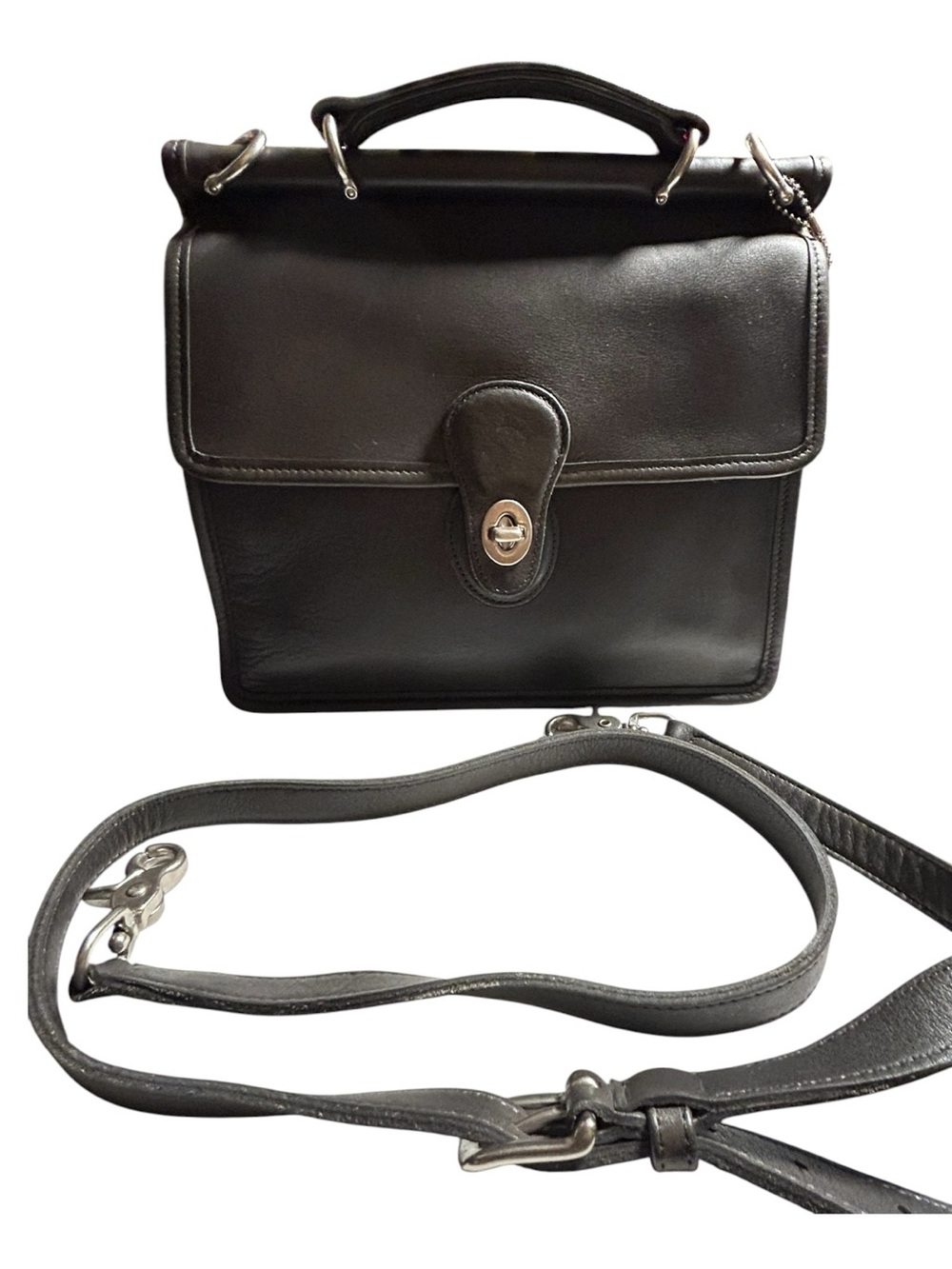 Vintage Coach Willis Bag 9927 Dark Gray Leather Crossbody Turlock Satchel - Picture 2 of 11